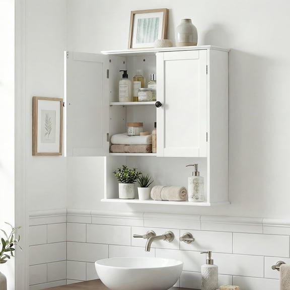 Bathroom Wall Cabinet, White 30" x 24" Wall Mounted Medicine Cabinet, Over Toilet Storage Hanging Cabinet Adjustable Shelves Cupboard with Large Space for Laundry Room, Bedroom