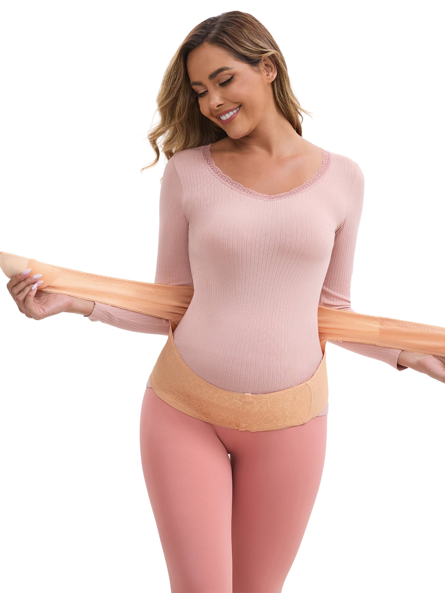 DARING DIVA Women's Lace Adjustable Pregnancy Belly Support Soft Belt XL Light Pink