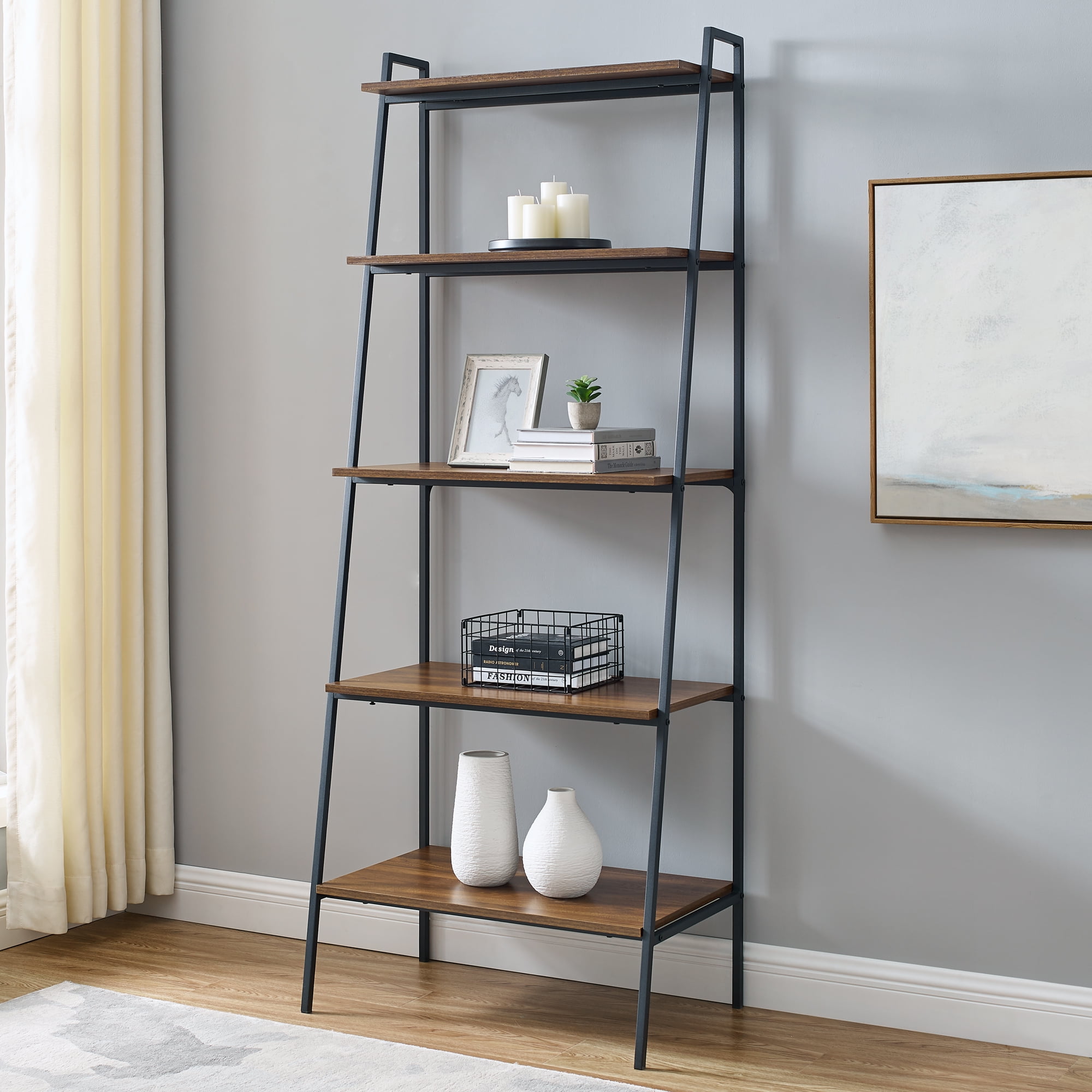 Urban Industrial Dark Walnut 5Shelf Ladder Bookshelf by Manor Park