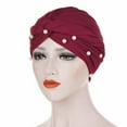 thumbnail image 2 of Hair Turban! Yigetop Women Pearl Beading india Hat Muslim Ruffle Cancer Chemo Beanie Turban Wrap Cap Turbans for Women Wine One Size, 2 of 2