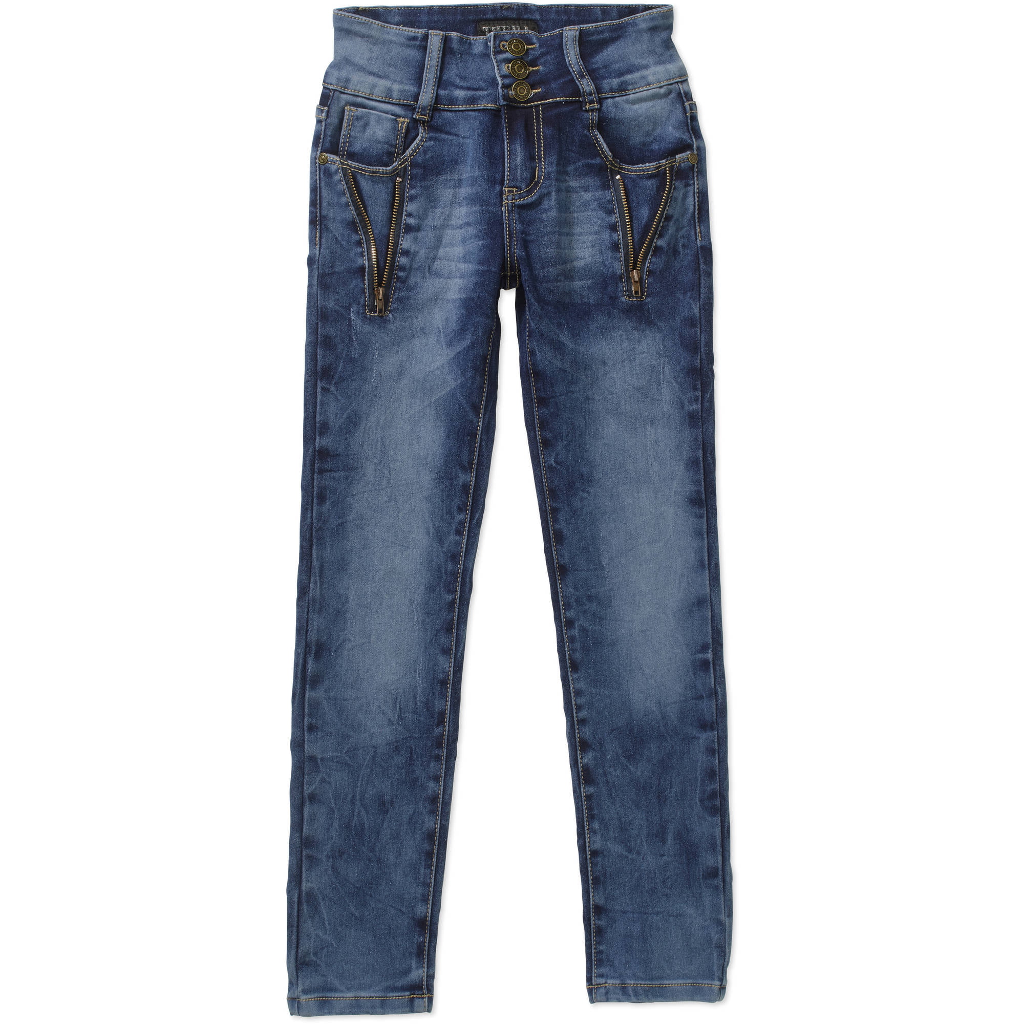 Thrill - Girls' Hi Waisted Open Zip Side Skinny Jeans - Walmart.com ...
