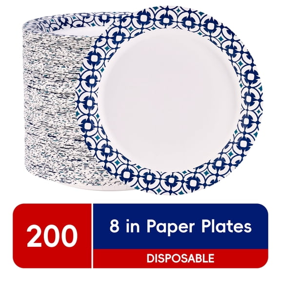 JOLLY CHEF 200-Pack 8.5" Paper Plates: Leak & Cut Resistant for Any Gathering