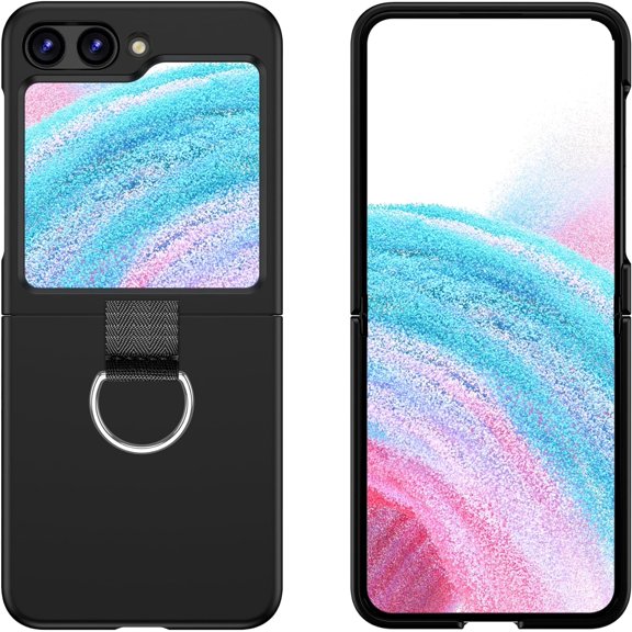 Full Body Protector with Ring for Samsung Galaxy Z Flip 5 Case Cover, Silicone Shockproof Phone Cover for Samsung Galaxy Z Flip 5 5G(Black)