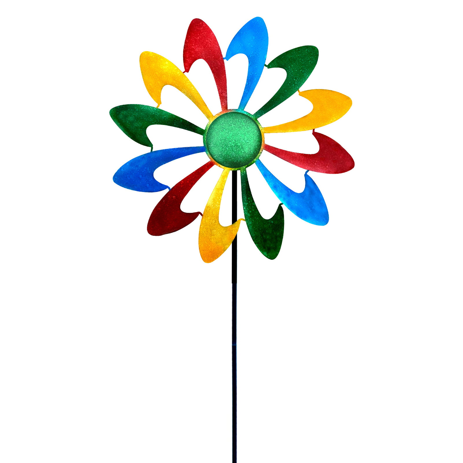 Colorful Metal Double Wind Spinner Stake Outdoor Yard Garden Home Art Decor 5' 