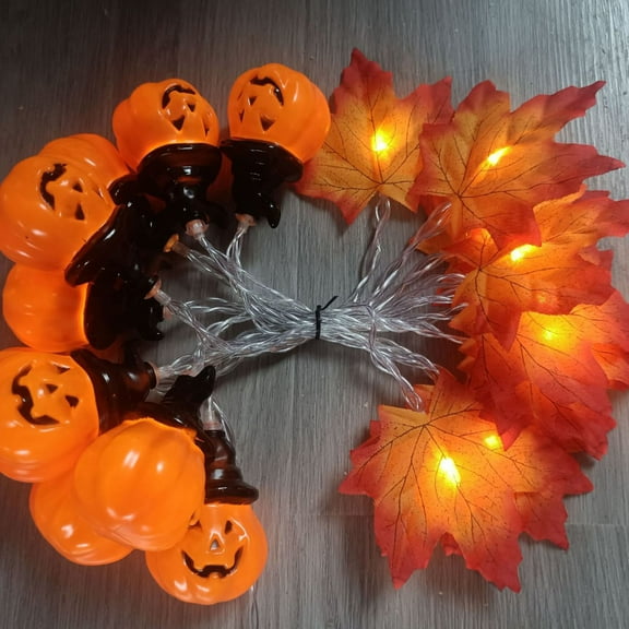 Gallickan LED String Lights, Maple Leaf Pumpkin String Lights 6.5FT 10 LED Halloween Light Halloween Decoration Battery Operated, Halloween Party Lights, B