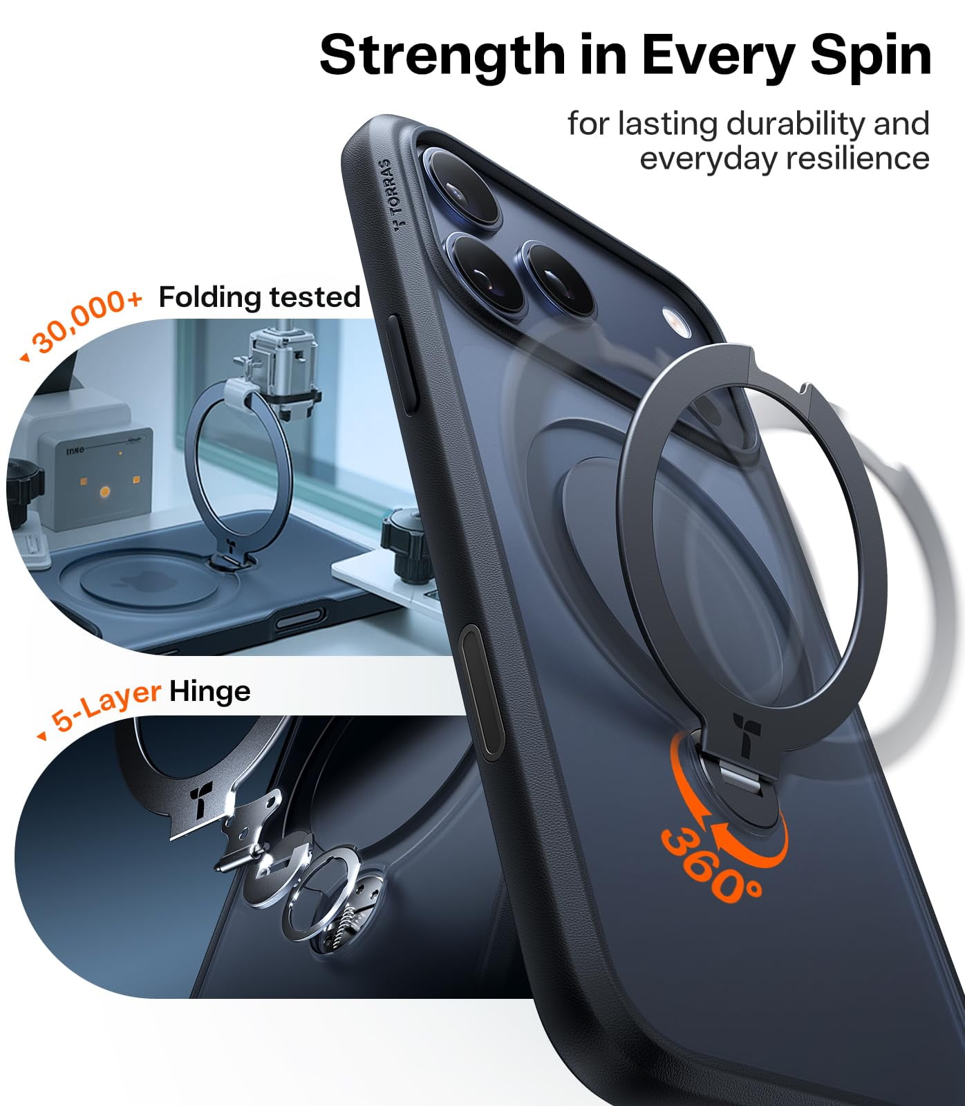 TORRAS Q3 Spin for iPhone 17 Pro Max Case with Camera Control Button, Wireless Charging Compatible, Shookproof Magnetic 360 Kickstand Case for 17 Pro Max Phone Case with Stand, Black