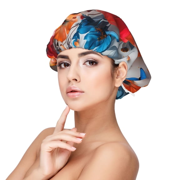 Rateoe 3D Butterfly Pattern Silk Satin Hair Bonnet for Sleeping, Adjustable Sleep Cap Turban for Women , Curly Straight Hair Long Large Braid