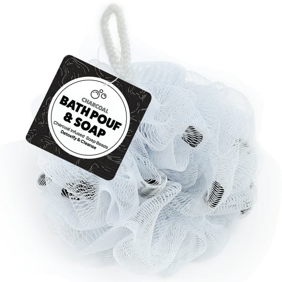 Best Brands Bath Pouf with Charcoal Soap Beads Gentle Detox & Cleansing Ages 12 Up