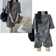 thumbnail image 5 of Conjunto de ropa deportiva para mujer Nikou elegante camiseta de manga corta pantalones cortos hasta la rodilla gris L, 5 of 15