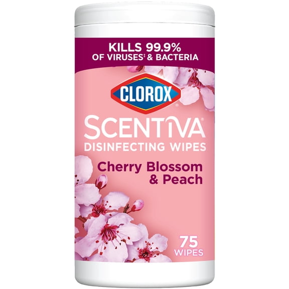 Clorox Scentiva Disinfecting Wipes, Cherry Blossom and Peach, 75 Count