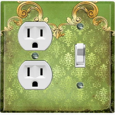 Metal Light Switch Plate Cover Elegant Green Honeycomb Frame Damask DAM067