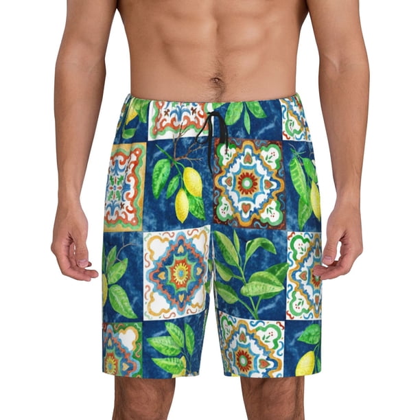 Fotbe Lemon and Leaves Pantalones Cortos de Pijama para Hombre, Ropa de Dormir, Pantalones de Pijama Cortos para Hombre-4X-Large