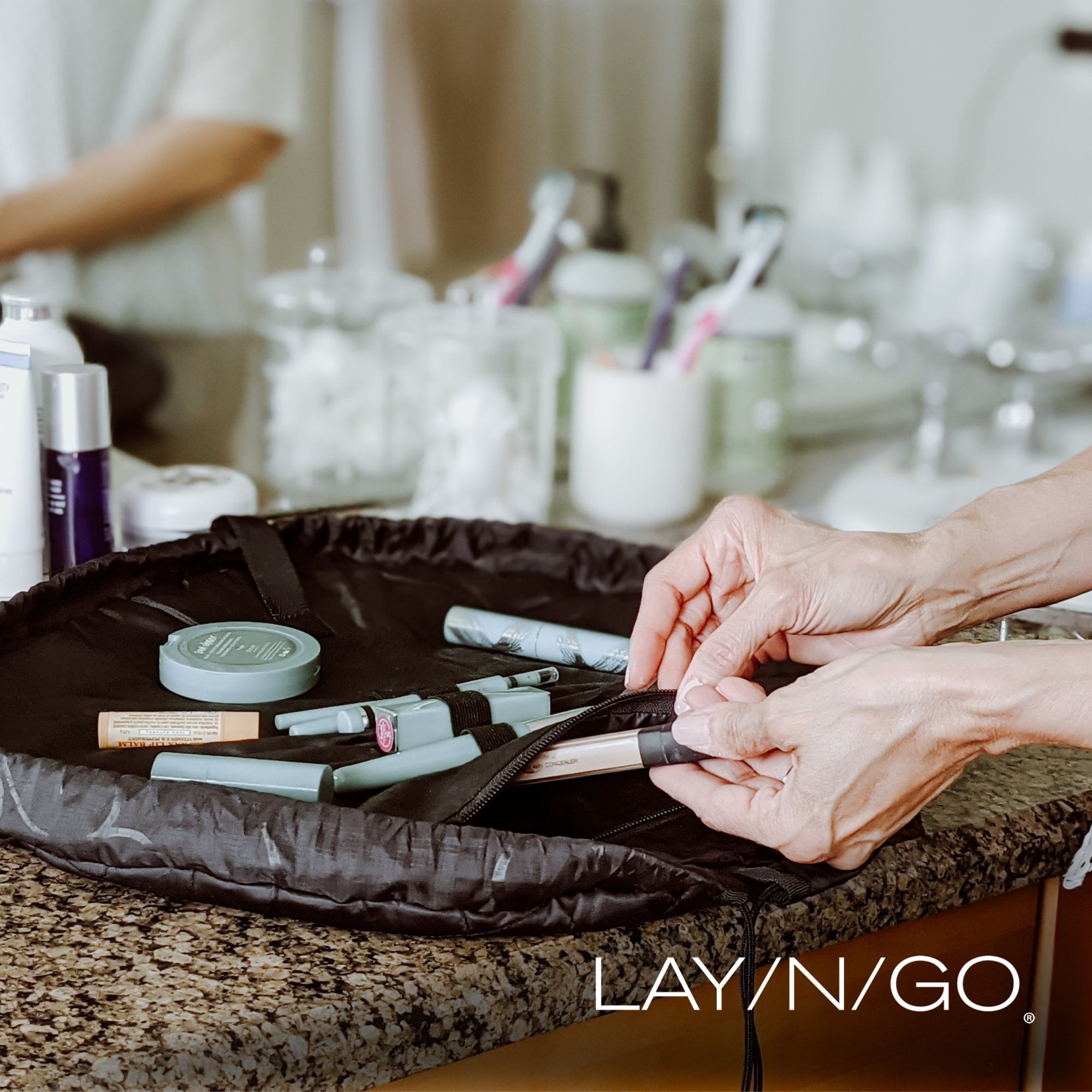 Lay-n-Go COSMO (20") Dot/Stripe Drawstring Cosmetic Makeup Bag, Toiletry Organizer, Travel, Birthday, Bridesmaid's Gift