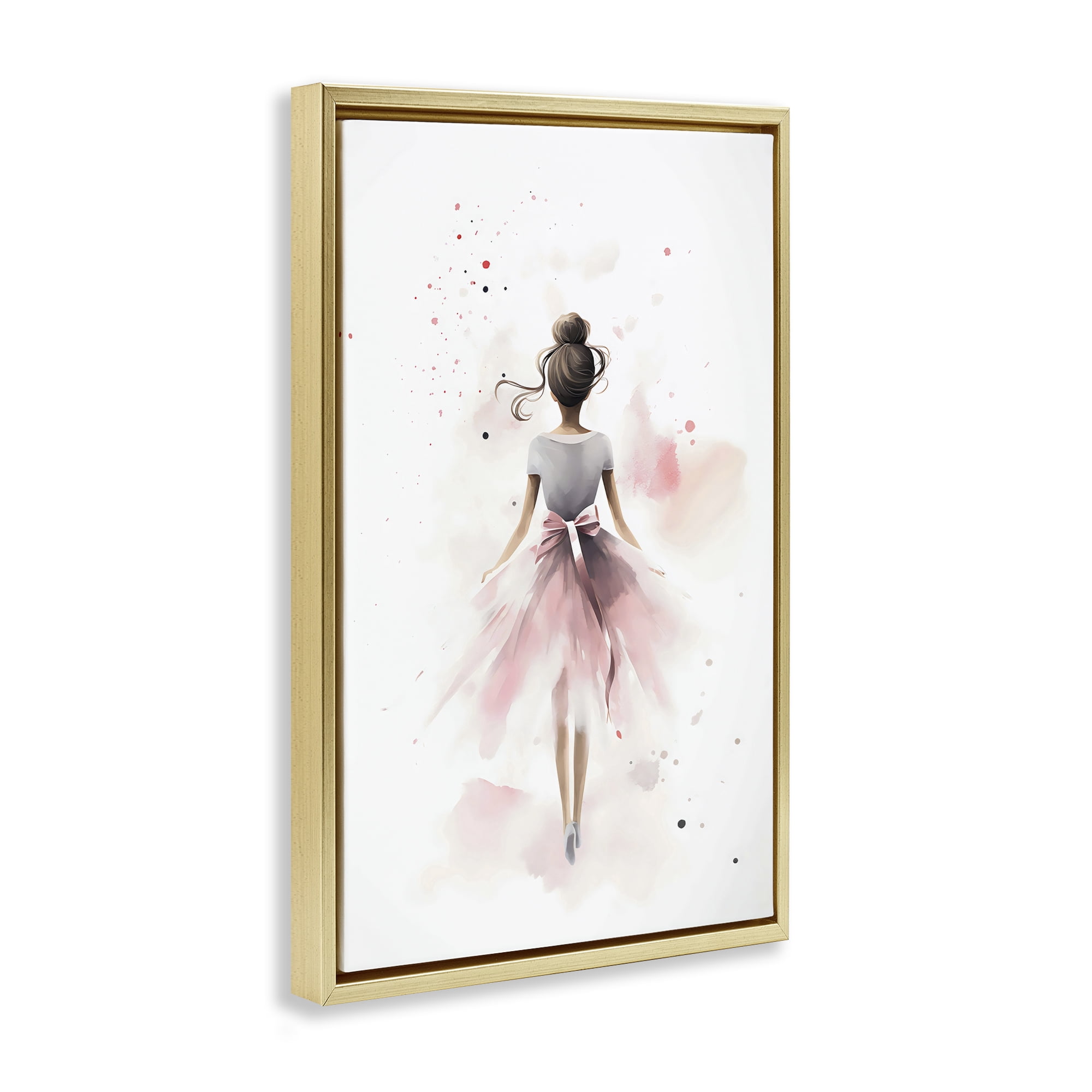 Stupell Industries Speckled Ballerina View Gold Framed Floater Canvas Wall Art, design by Creative Studio