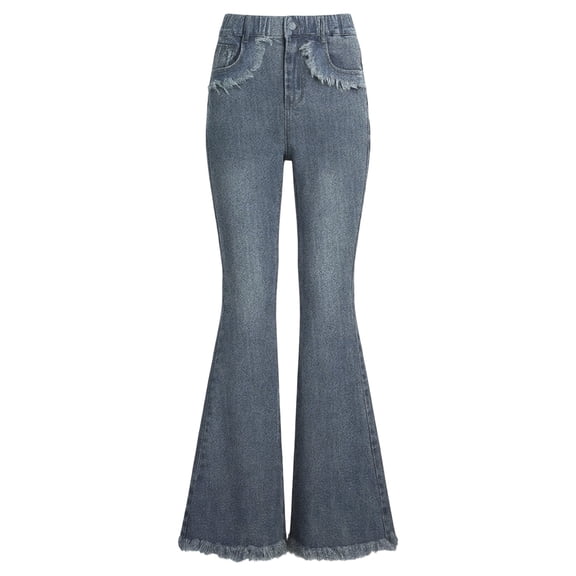 JIAYUE Girls Stretch Denim Flared Pants Full Length Solid Color Slim Bootcut Jeans For Teenagers And Big Kids Fashion Trousers Comfortable Children Versatile Bottoms