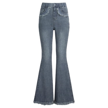 HAYIMI Children Girls Stretch Denim Flared Pants Bootcut Jeans For Teenagers And Big Kids Fashion Solid Color Trousers Comfortable Knee Length Shorts Holiday Slacks
