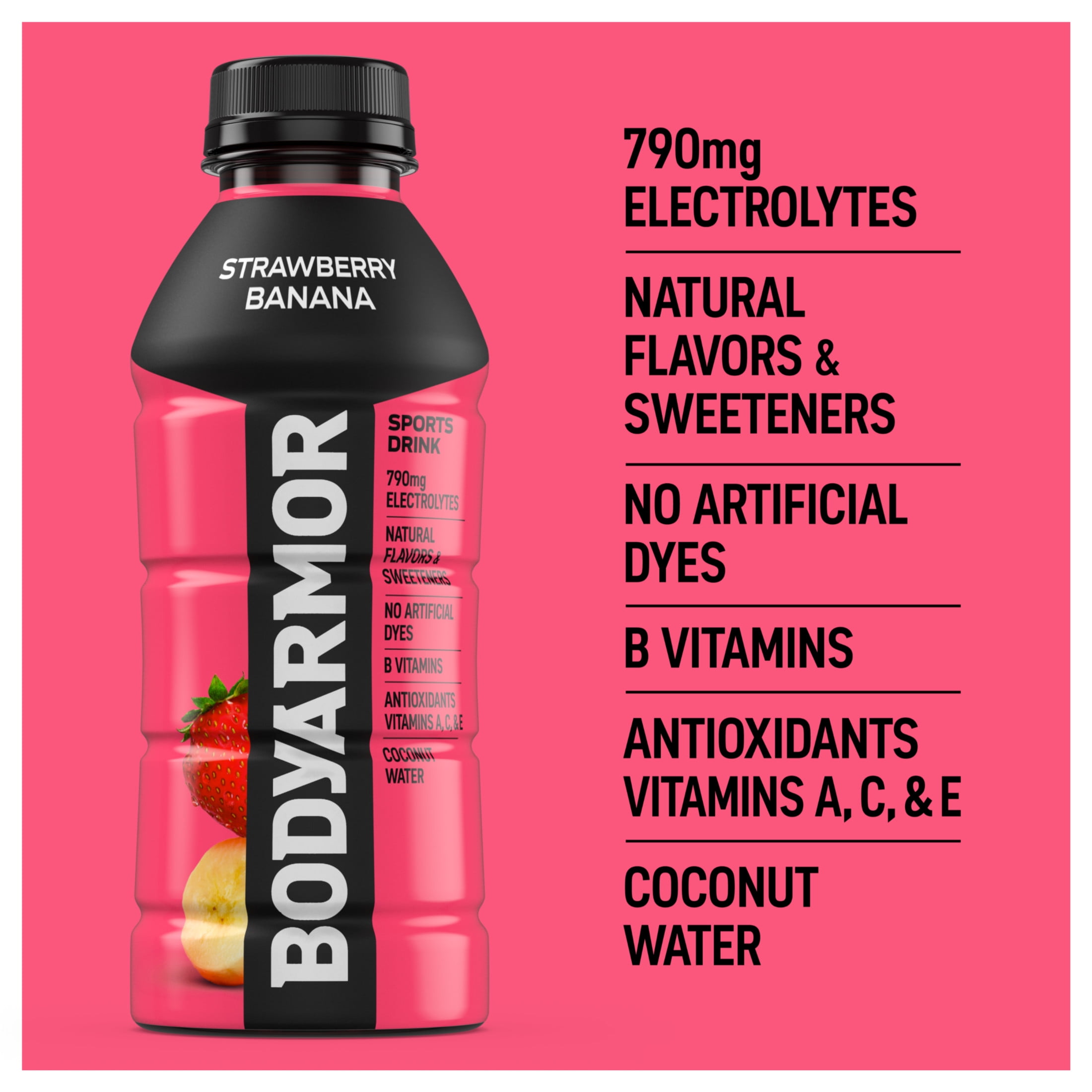 BODYARMOR Strawberry Banana Electrolyte Sports Drink Bottle, 16 fl oz