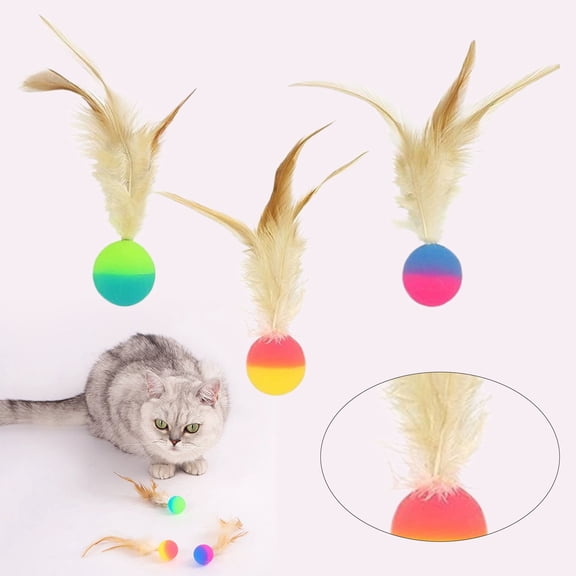 Bouncy Tails Cat Toys, 1 Pack Interactive Bouncy Ball with Natural Feathers for Indoor Cats and Kittens who Love to Play and Have Fun(Random color)