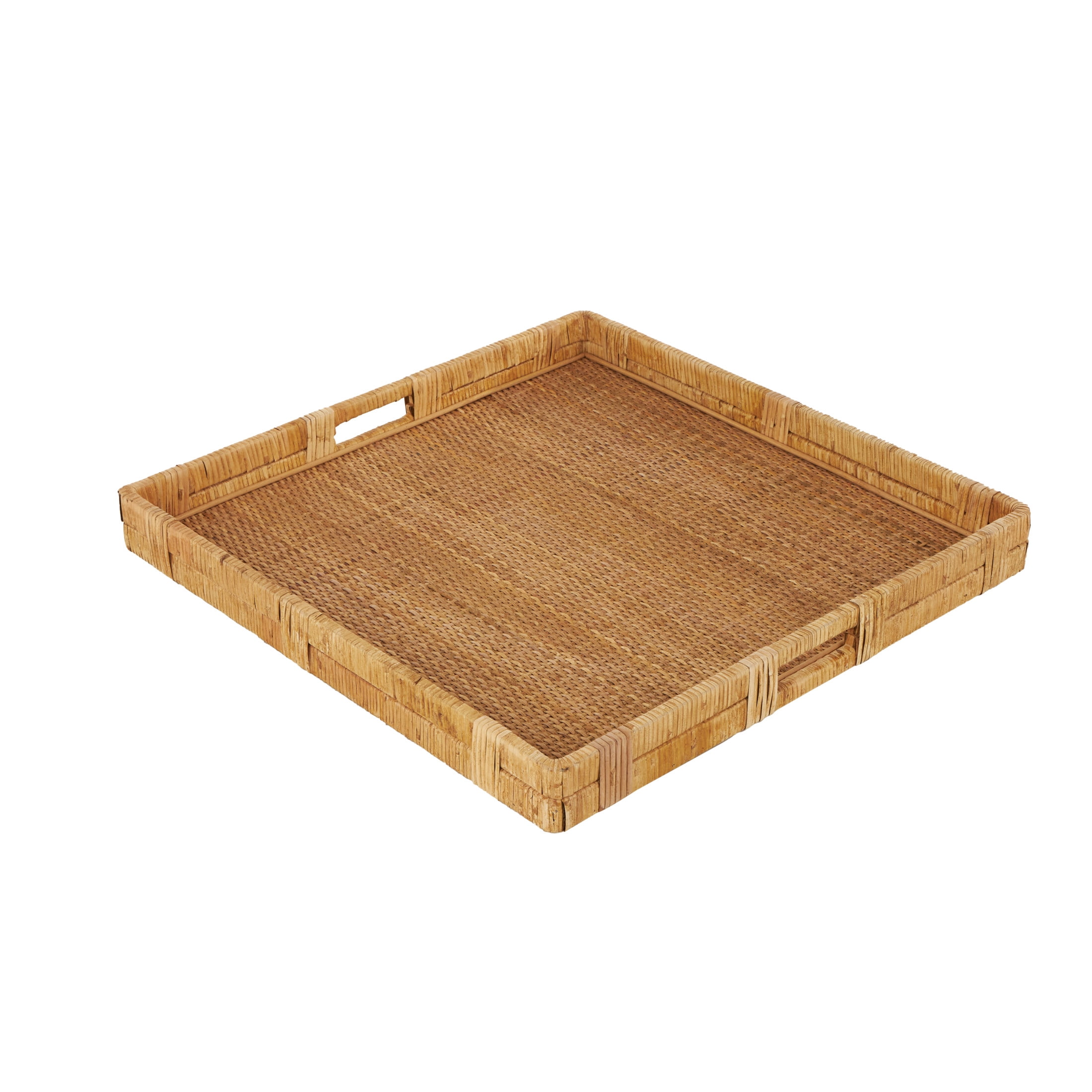 DecMode 23" x 22" Brown Rattan Handmade Woven Tray with Slot Handles, 1-Piece