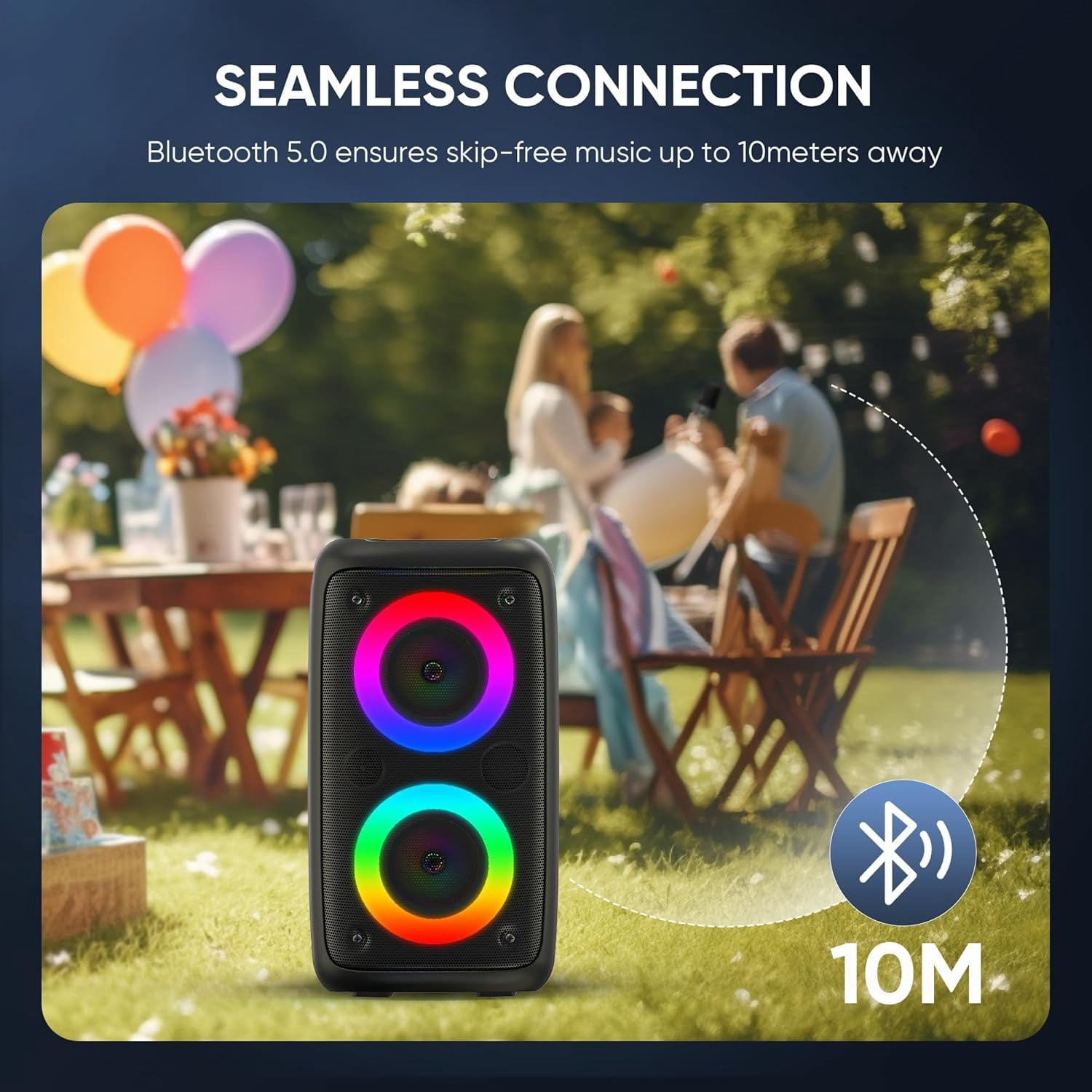 Portable Bluetooth Karaoke Machine with Wireless Mic LED Light TWS Rechargeable PA Speaker