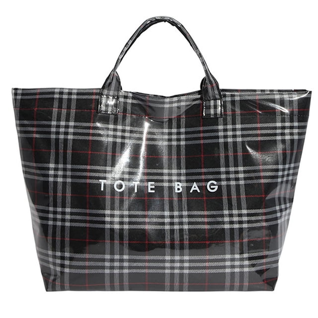 Bolso de PVC grande para mujer, impermeable y acabado brillante, bolso elegante con letras estampadas, bolsa versátil para la compra y regalo para Navidad y uso diario