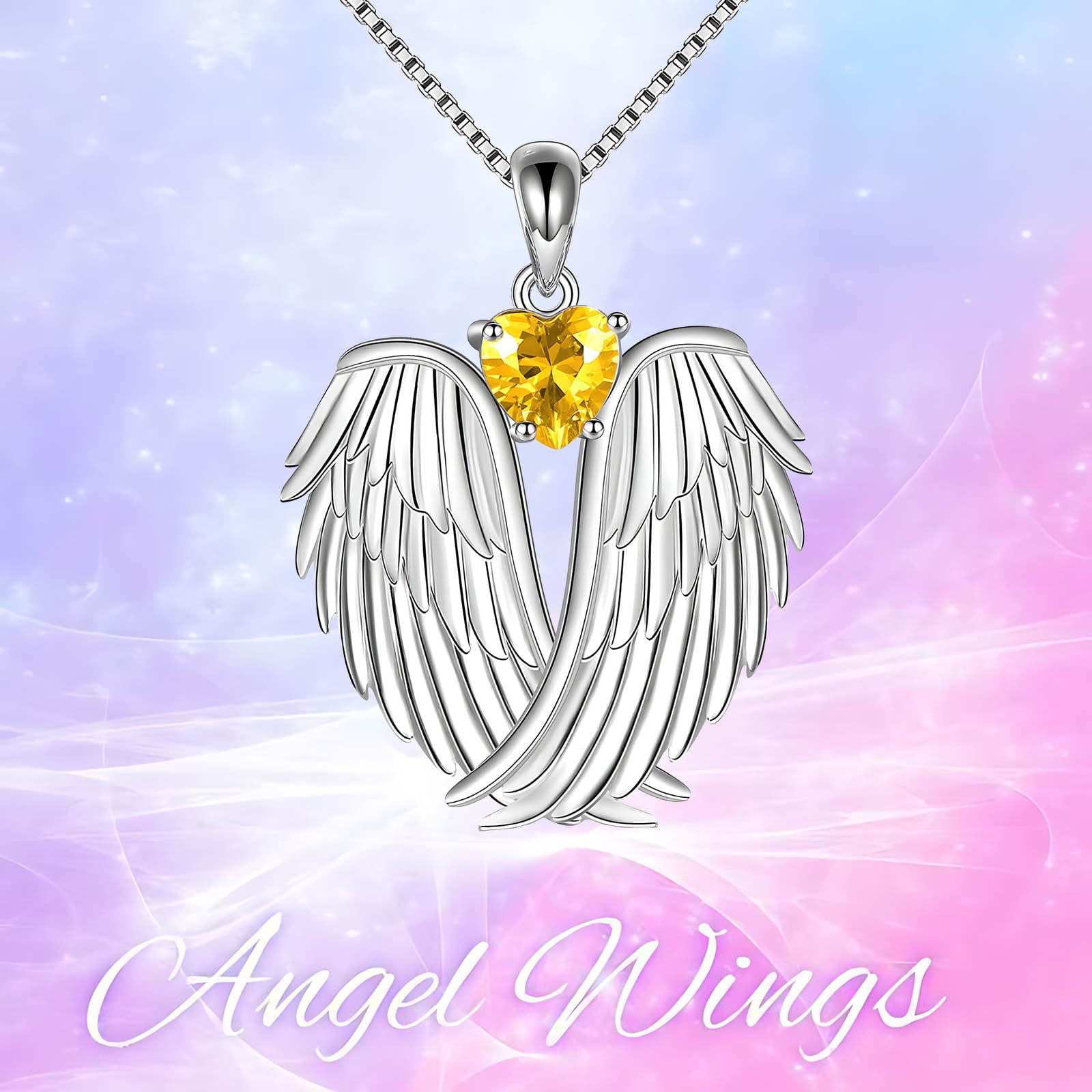 Herunwer Angel Wings Necklace 925 Sterling Silver Guardian Angel