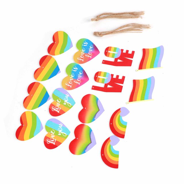 Adornos de bandera de corazón arco Iris ANGGREK Madera contrachapada de álamo Múltiples estilos
