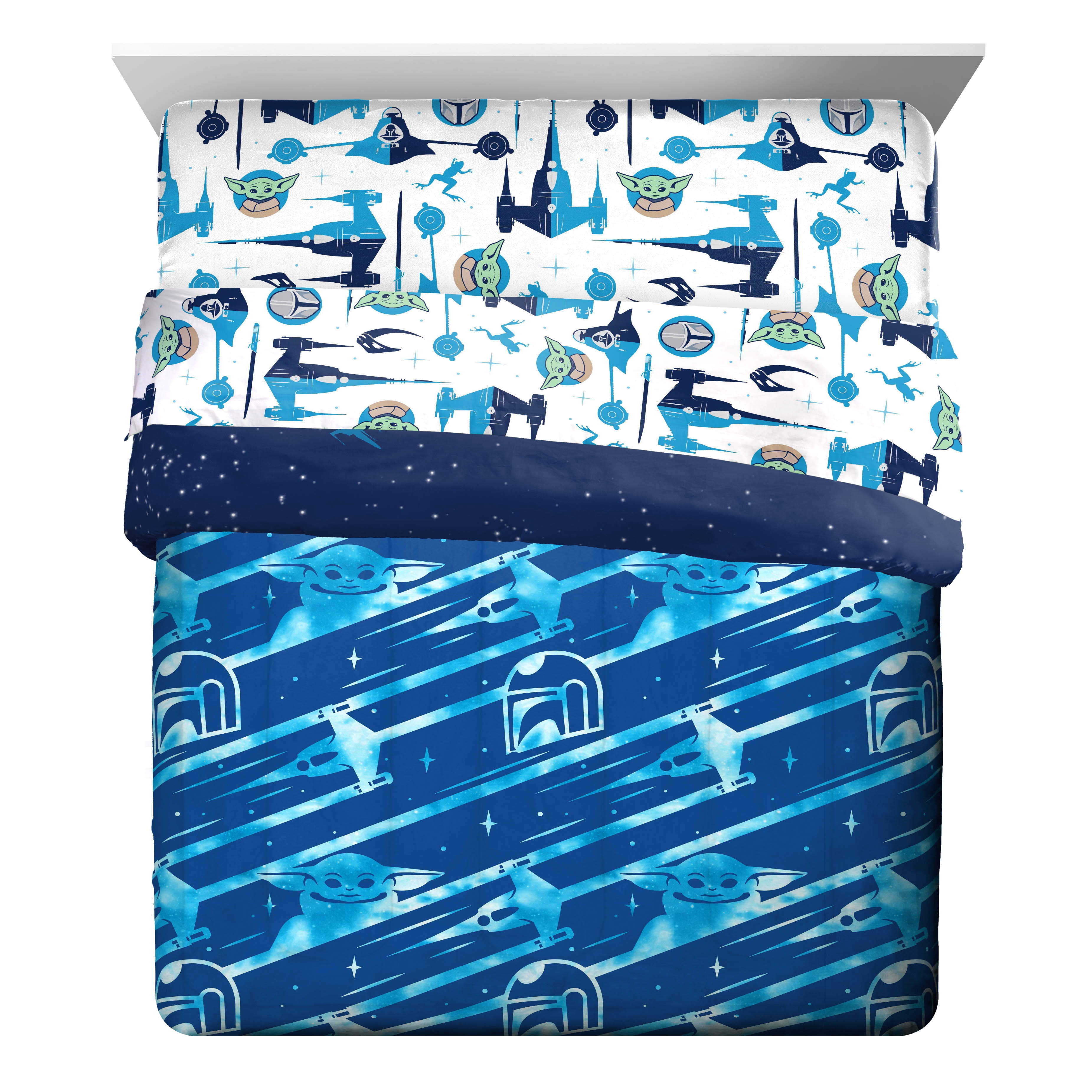 Star Wars Grogu Blue 7 Piece Full bed Set w/ Sham, 100% Microfiber