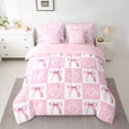 thumbnail image 2 of Homewish Boys Girls Kawaii Pink Bow Knot Twin Bedding Sets 7-Piece,Geometric Plaid Grid Bedding Comforter Set Microfiber,Love Heart Print Breathable Sheet Sets,Microfiber Bedroom Decor, 2 of 8