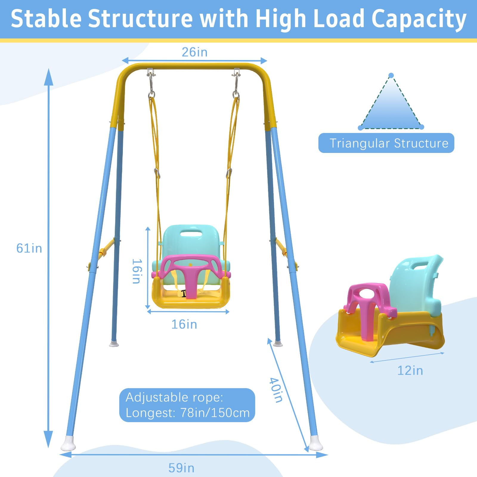 G TALECO GEAR Foldable Toddler Swing, 2 in 1 Swing Sets for Backyard, Yellow & Blue