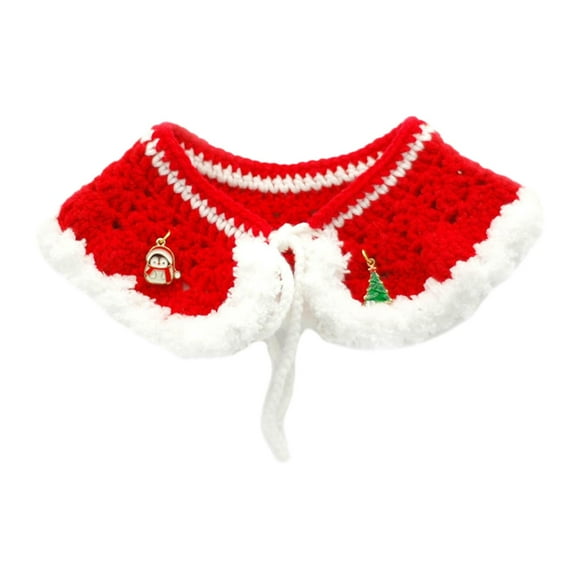 Bufanda de punto hecha a mano para mascotas, collares de bandana de gato navideño, accesorios para collar de gatito, lindos collares navideños, capa p Rojo L