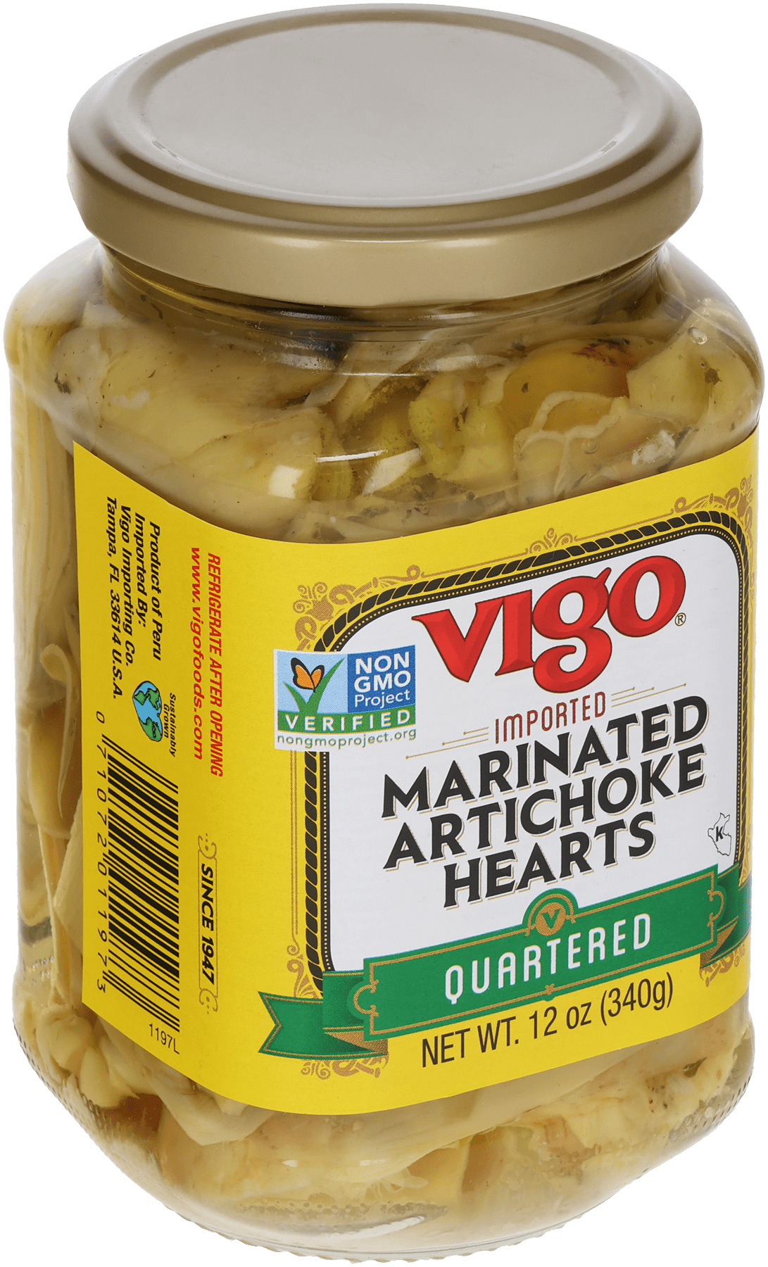 (4 pack) Vigo Quartered Marinated Artichoke Hearts 12 oz. Glass Jar