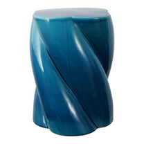 Jonathan Y Yves 18" Minimalist Rope Twist Ceramic Indoor-Outdoor Garden Stool, Cracked Blue