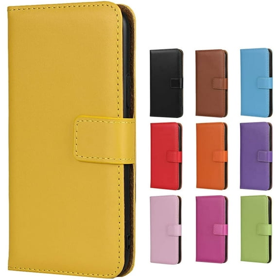 Samsung Galaxy Note 5 Case, Genuine Leather Folio Flip Wallet Case Cover Book Design with Kickstand Feature & Magnetic Closure & Card Slots/Cash Compartment-Yellow