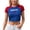 A Blue, variant on Women's Baby Tees Round Neck Fashionable Casual Letter Embroidery T Shirt Navel Y2K Tops Blue L