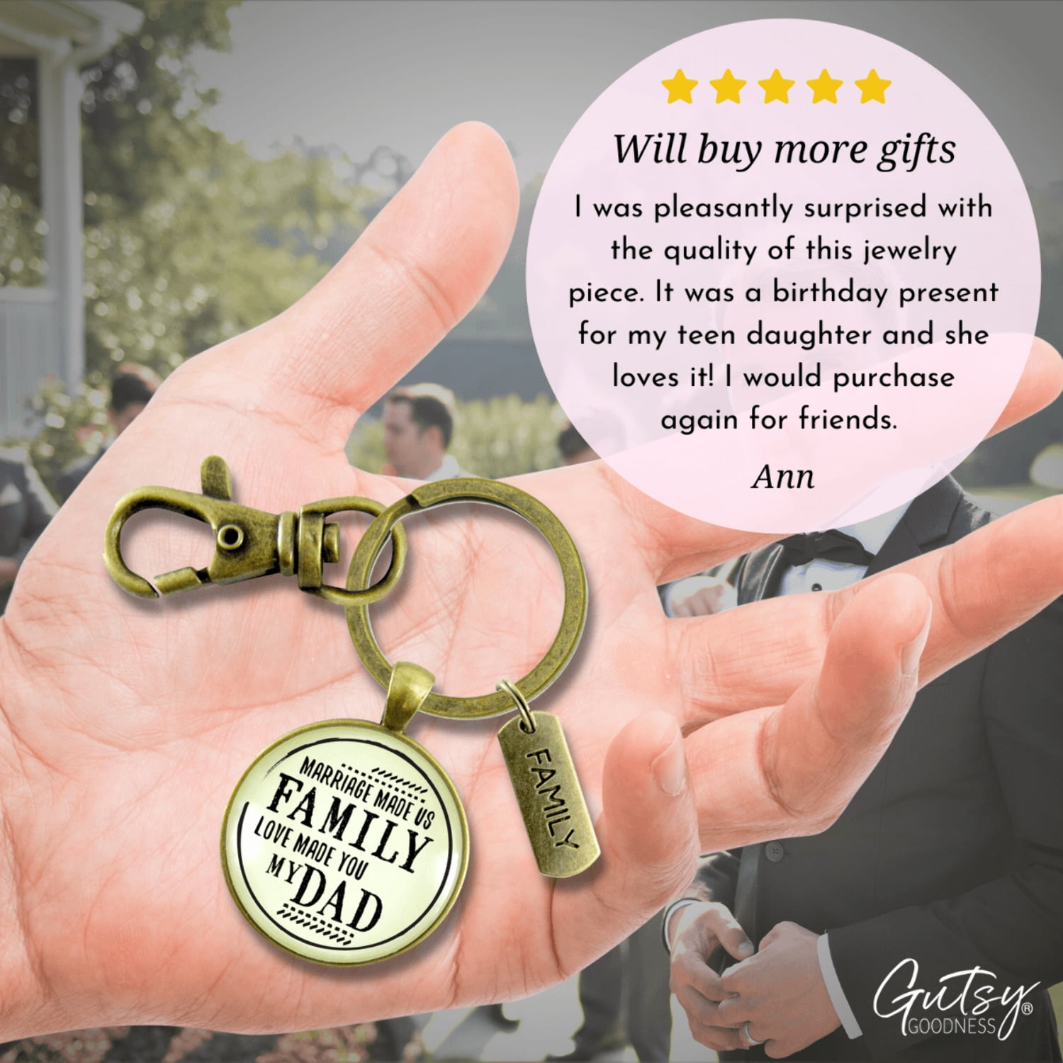 Bonus Dad Gutsy Goodness Bronze Keychain Marriage Made Us Family Love Mens Key Ring Wedding Jewelry Gift
