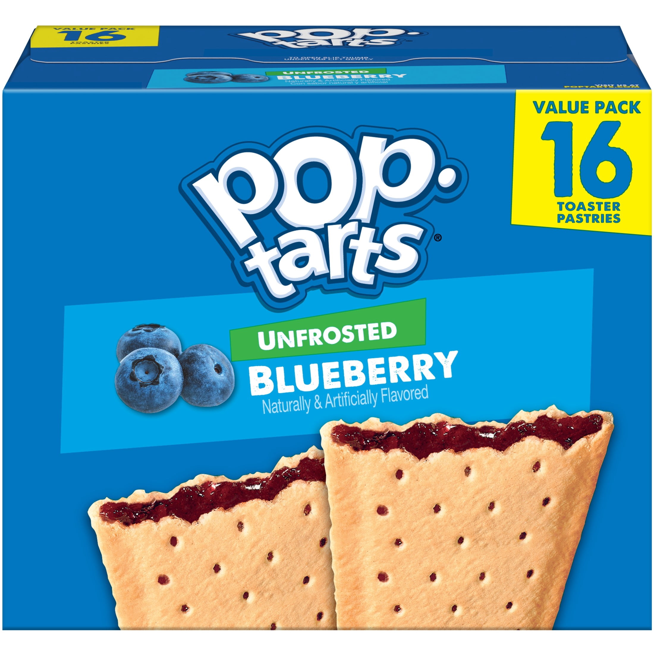 (8 pack) Pop-Tarts Unfrosted Blueberry Toaster Pastries, Breakfast Foods, Shelf-Stable, 27 oz (16 Count)