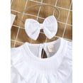 thumbnail image 5 of Seyurigaoka 3Pcs Newborn Girl Summer Outfits, Short Sleeve Solid Color Ruffles Tops + Bowknot Plaid Short Pants + Decorative Hairband, 5 of 9