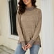 thumbnail image 2 of Blusa de mujer manga larga cuello alto ajuste casual blusa de puño de bloque de color caqui XL, 2 of 8