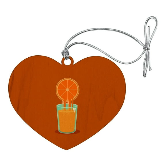 Glass of Orange Juice OJ Heart Love Wood Christmas Tree Holiday Ornament