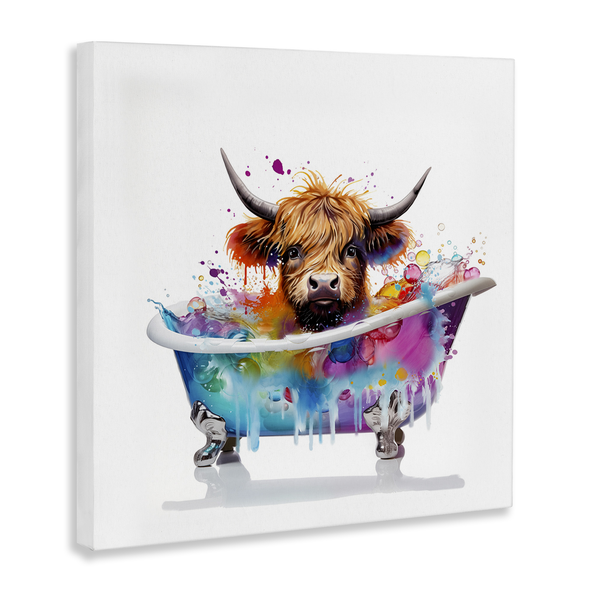 Stupell Industries Vivid Bath Time Cattle Typography Painting Gallery Wrapped Canvas Art Print Wall Art, 17 x 17