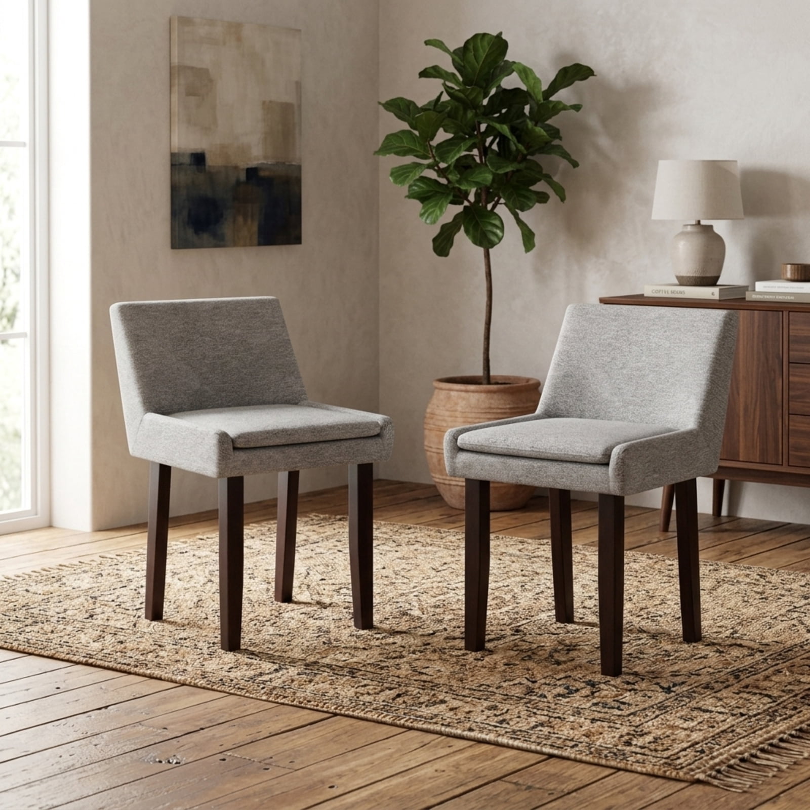Furnibear Modern Upholstered Fabric Side Leisure Chair Set of 2 for Kitchen Dining Room Living Room Home, Gray