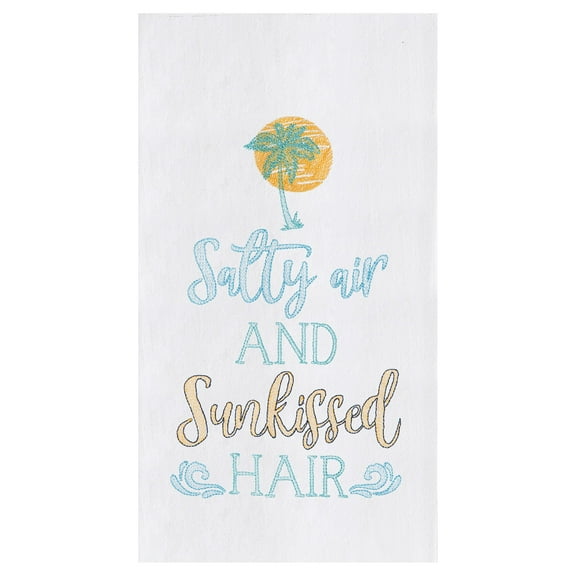 Salty Air And Sunkissed Hair Flour Sack Embroidered Cotton Kitchen Towel
