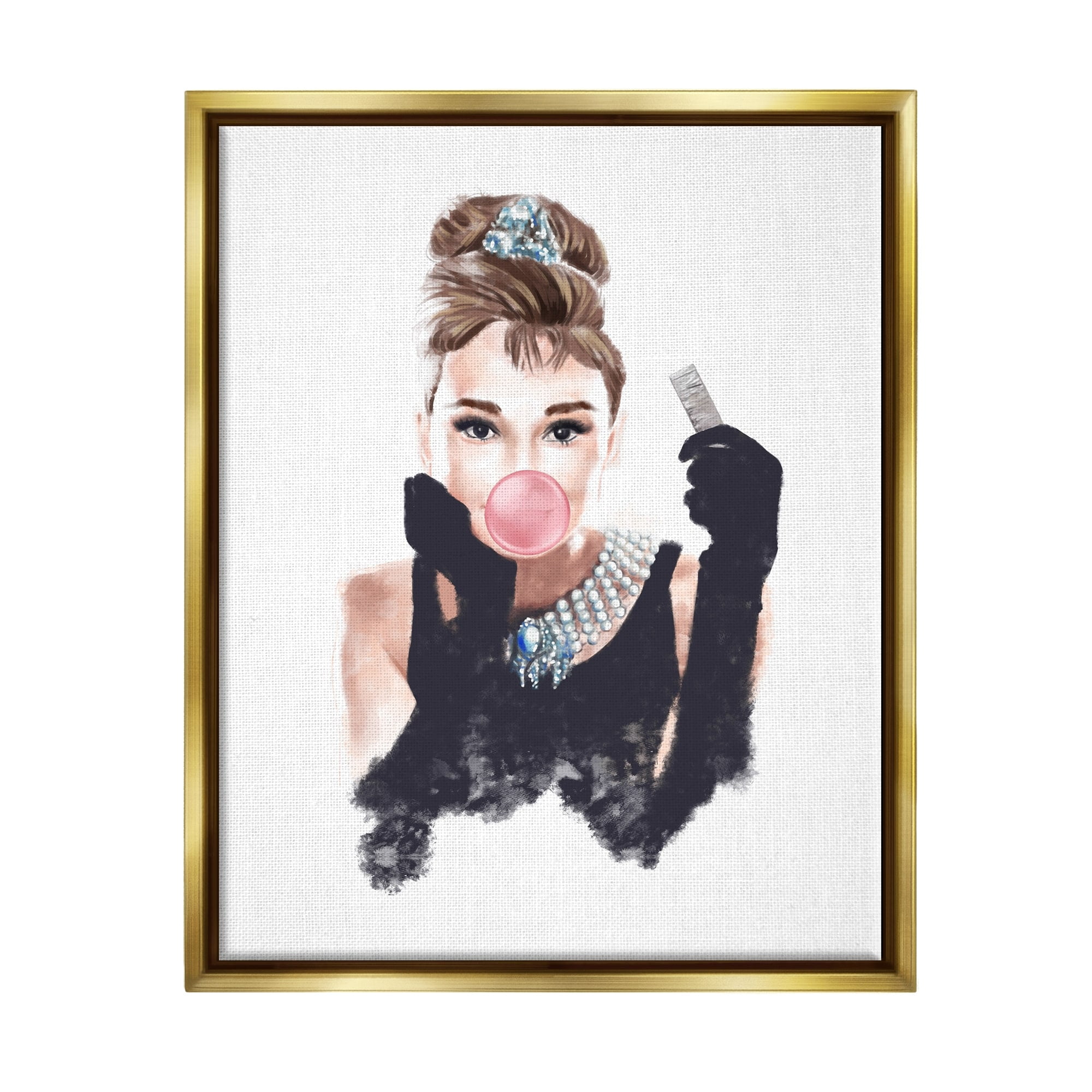 Stupell Industries Breakfast at Bubblegum Famous Fashion Icon Portrait Metallic Gold Framed Floating Canvas Wall Art, 16x20, by Ziwei Li