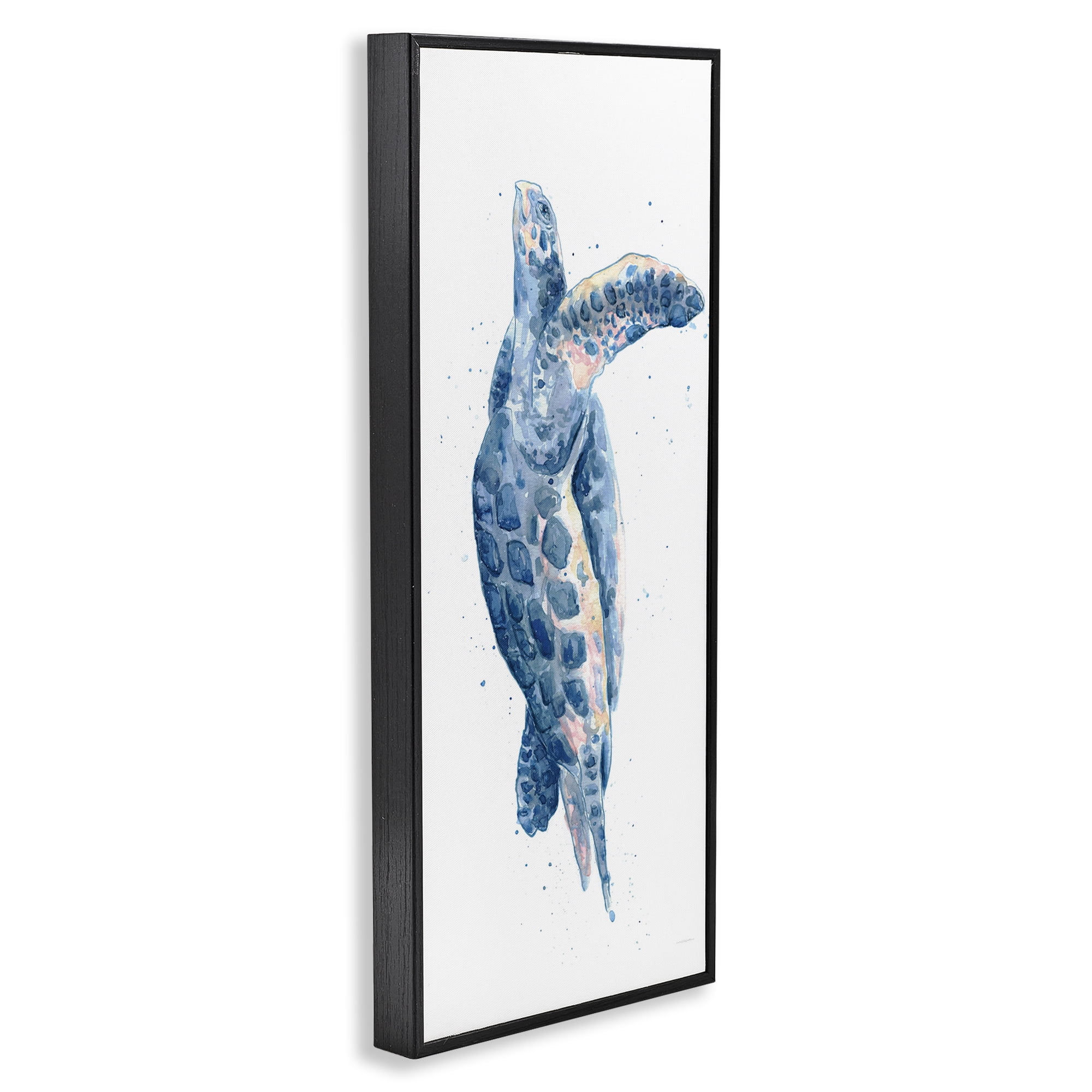 Stupell Industries Blue Turtle Swimming Animals & Insects Painting Black Framed Art Print Wall Art, 10 x 24