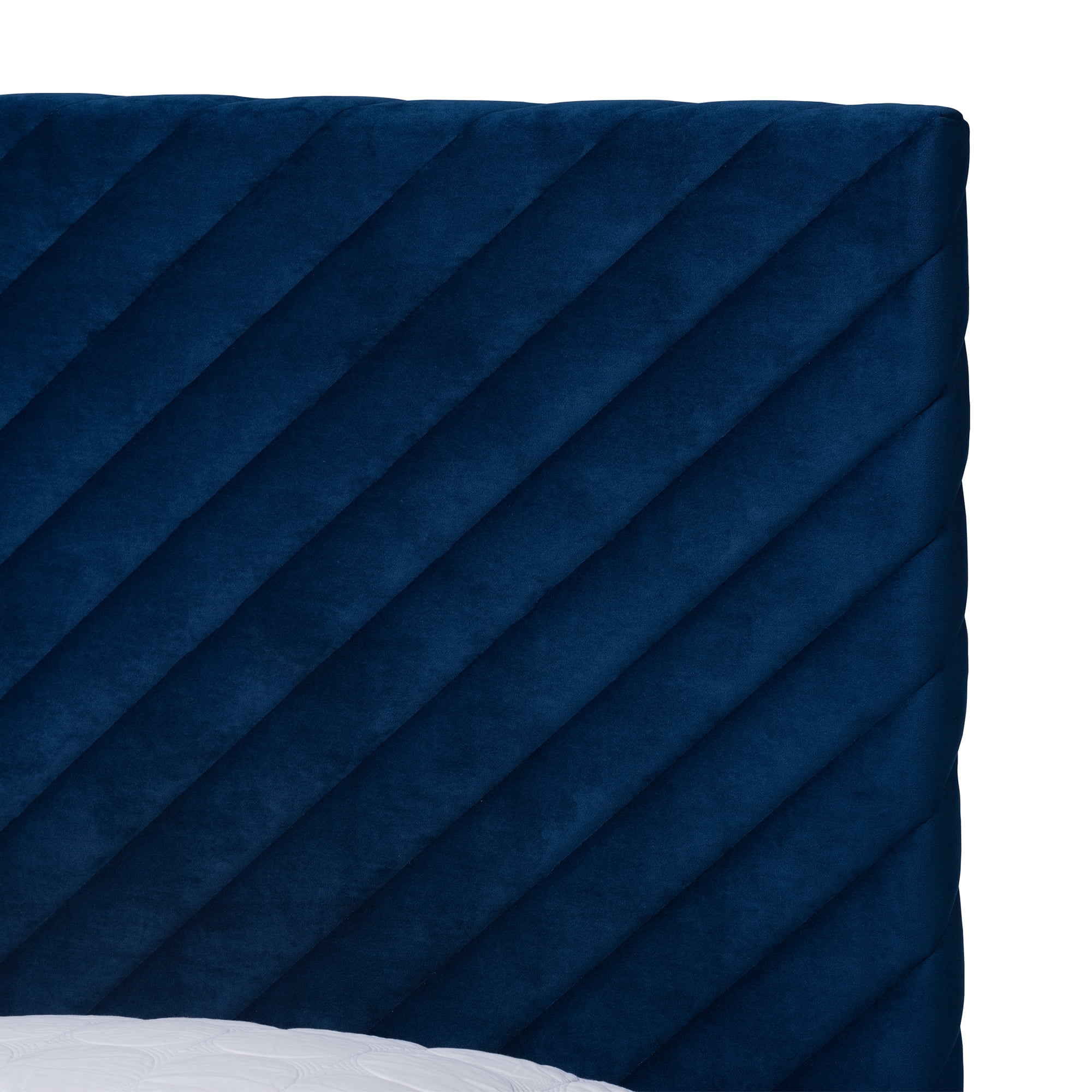 Baxton Studio Fabrico Contemporary Glam and Luxe Navy Blue Velvet Fabric Upholstered and Gold Metal Queen Size Platform Bed