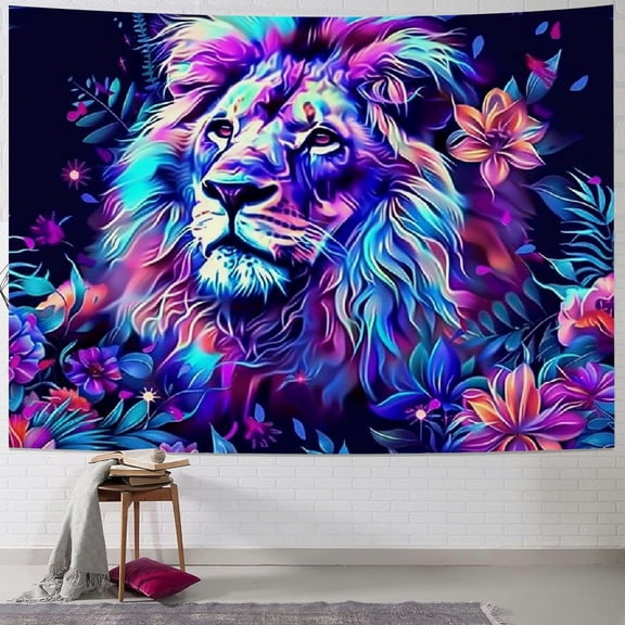 PRATYUS Lion Tapestry Trippy Flower Tapestry Plant Floral Wall Tapestry Galaxy Space Tapestry Wall Hanging for Home Decor Painting