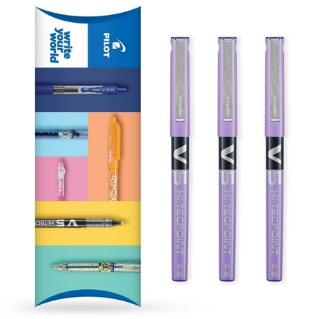 Pilot V5 Hi-Tecpoint Rollerball Pen - Fine 0.5mm Nib - Violet Ink - Wallet of 3