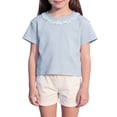 thumbnail image 6 of Fnooota Girls Cotton T-shirts, Fashion Short Sleeve Casual Crew Neck Kids Tees Light Blue Size 3 T, 6 of 8