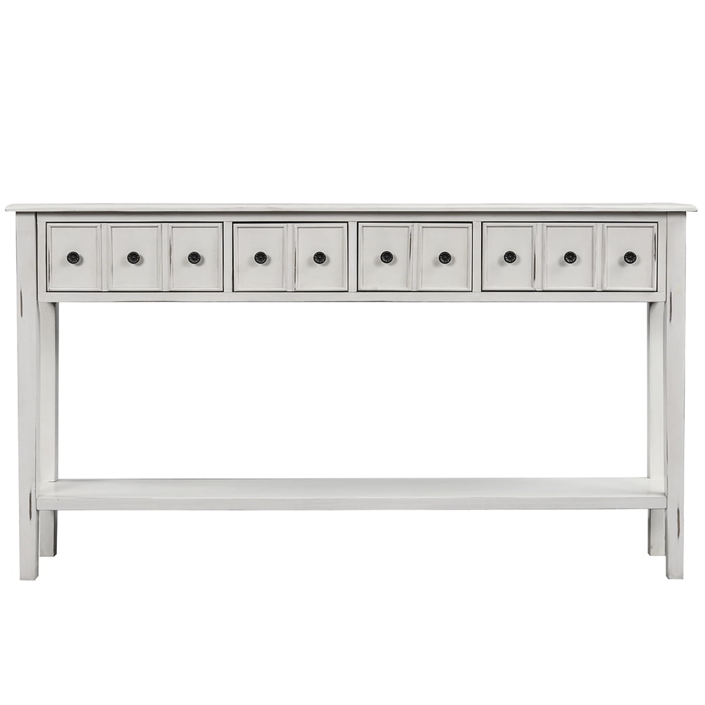 Lowestbest Entryway Console Table, 60" Long with 4 Drawers and Bottom Shelf for Storage (Antique White) Lowestbest Entryway Console Table, 60" Long with 4 Drawers and Bottom Shelf for Storage (Antique White)